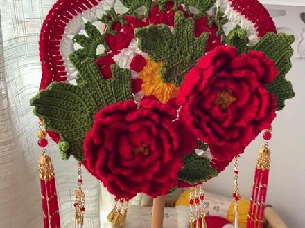 牡丹双面团扇钩织教程——叶子+组装篇