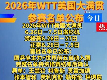 美国WTT大满贯名单
#比赛赛程表
#名单公示