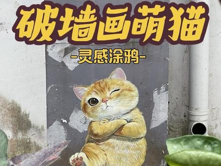 在破墙上画一只小橘猫#绘画过程分享 #涂鸦 #墙绘#治愈