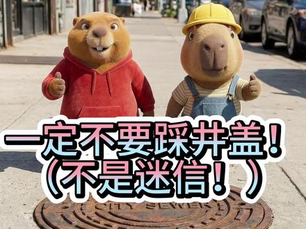 一定不要踩井盖(不是迷信!) 踩井盖非常危险,遇到第三种情况可能有生命危险!#安全教育 #儿童动画 #儿童益智动画片 #水豚 #AI创作浪潮计划
