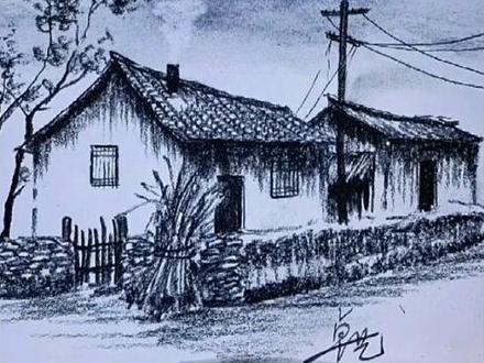 【炭笔画老房子】 成鼓断人行,边秋一雁声。露从今夜白,月是故乡明#炭笔风景画 #画家乡