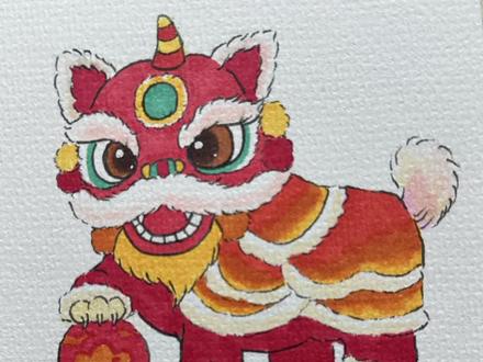 三分钟教你画漂亮又喜气洋洋的醒狮~ #又简单又好看的画 #画画 #画画教程 #抖音年味艺术图鉴 #2026绘画开年挑战