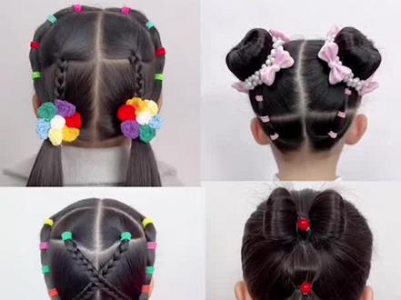四种女儿简单发型#儿童编发 #发型教程 #简单易学