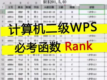计算机二级WPS office必考函数,rank排名函数,9月考试的同学赶紧学,记住rank函数的范围要绝对引用啊,按f4😘#计算机二级 #wps #office办公技巧