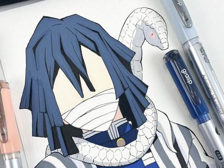 画五官挑战!!伊黑小芭内#鬼灭之刃 #伊黑小芭内 #掌握丙烯马克笔 #五官#改画