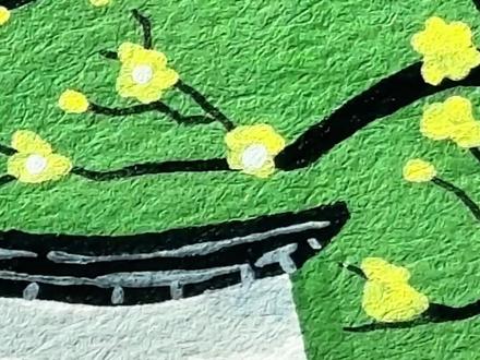 绝了!这白墙腊梅太治愈!30 秒学会的国风感直接锁死!🌼 #画画 #风景画 #小房子 #梅花 #初描丙烯马克笔