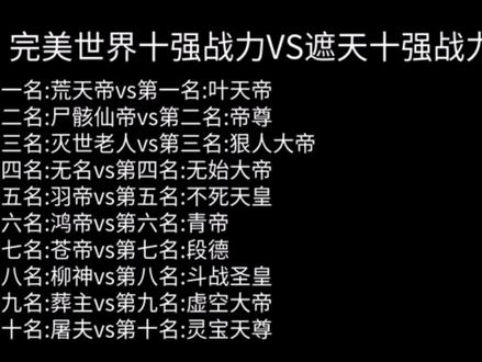 完美世界十强战力VS遮天十强战力 #小说