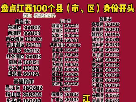 江西老表你身份开头是多少?#江西 #赣州 #景德镇 #九江#新余#抚州#上饶#鹰潭#萍乡#吉安#宜春