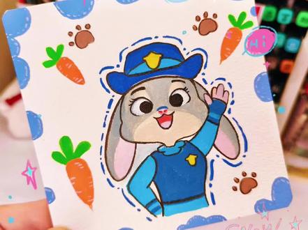 1分钟画朱迪 无草稿绘画过程#简笔画教程 #丙烯马克笔 #疯狂动物城 #可爱简笔画 #朱迪