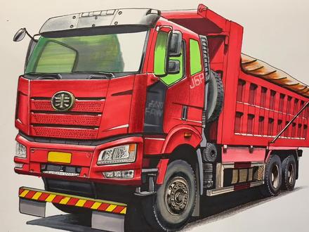 画一台解放后八轮翻斗车 #画画 #手绘 #抖音卡车 #自卸车