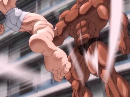 刃牙被奥利巴拉住一条腿在空中放起了风筝