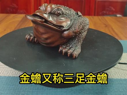 金蟾又称三足金蟾,中国神话传说月宫有一只三条腿的蟾蜍,而后人也把月宫叫蟾宫。古人认为金蟾是吉祥之物,可以招财致富。金蟾是招财的瑞兽,它最重要的寓意就是财源滚滚。根据这一寓意,各种金蟾的造型都围绕与金币、元宝有关。#工艺品摆件 #适合放在客厅的摆件推荐 #手把件