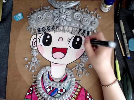 儿童画 苗族 少女#画画 #创意美术 #粘土手工