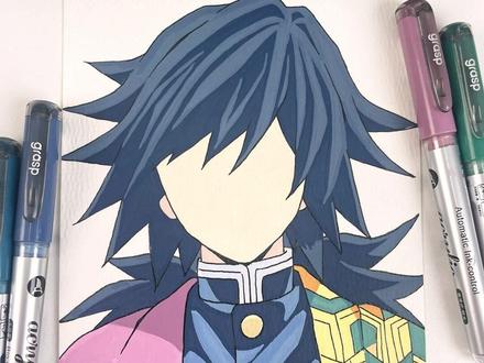 画五官挑战!!义勇#掌握直液式丙烯马克笔 #鬼灭之刃 #五官 #改画 #富冈义勇