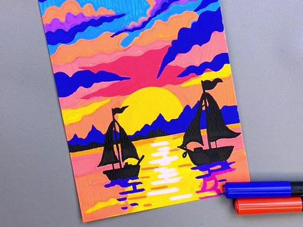 有意境的风景画,简单有趣,易学。#儿童绘画 #灵魂画手