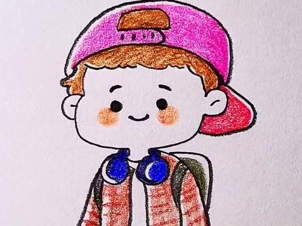 背书包的小男孩。童年的回忆。#想画就画 #简笔画 #画画