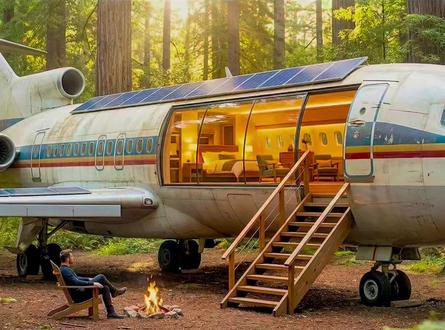 小伙将废弃客机改造成豪华的森林别墅,真是太牛了 #荒野建造