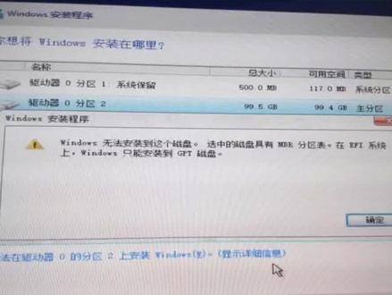 Windows无法安装到这个磁盘,选中的磁盘具有MBR分区表#电脑 #电脑知识 #重装系统 #电脑技巧