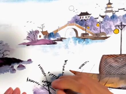 #创作灵感 画古诗《枫桥夜泊》#手绘 #绘画 #一起学画画 #零基础学画画 #教你学画画 #画古诗