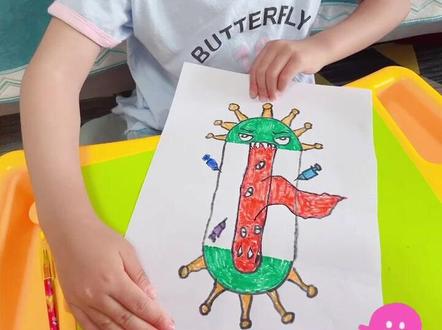 折纸画:大病毒,我们一起动手把大病毒赶走吧!#抗击疫情绘画 #想画就画 #爱画画的小朋友