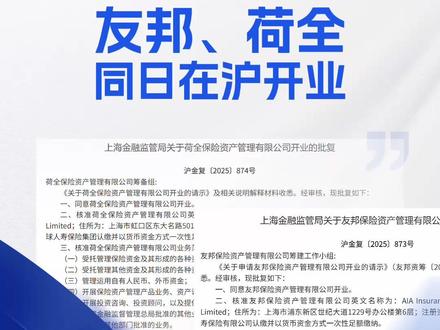友邦保险资管、荷全保险资管同日开业,金融业重要举措在沪落地 #13精 #保险 #保险公司 #友邦 #友邦人寿 #保险资管 #荷全