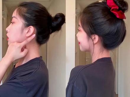 扁脑壳专属✅一秒get饱满蓬松丸子头~#发型教程 @抖音小助手