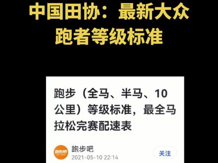 跑步知识:中国田协2018版大众跑者等级标准。#跑步 #知识分享 #大众跑者 #跑步等级 @抖音小助手 @DOU+上热门 @DOU+小热门🔥粉丝千千万🔥