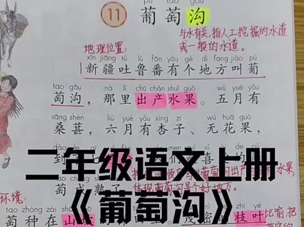 人教版二年级上册语文葡萄沟课文解析#小学语文 #预习课本 #部编版语文 #学习笔记 #知识点总结