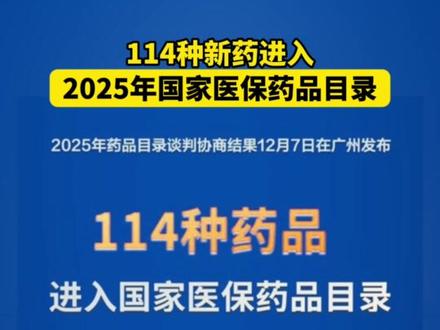 114种新药进入2025年国家医保药品目录
