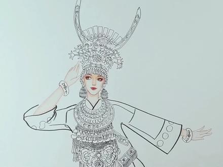 用手帐胶带也可以画画,今天画一幅苗族少女#绘画 #一起学画画 #民族特色民族文化 #民族风 #苗族 #服装设计 #绘画过程 #创意美术 #手绘 #手帐 #零基础学画画