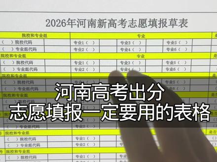 26年河南高考出分志愿填报草表 #专业报考指南 #高考出分 #志愿报考注意事项 #高考分数查询网站 #高考志愿什么时候填