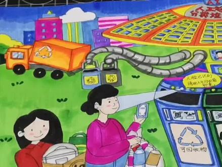 智能分类垃圾桶主题画 高清线稿可打印 各类尺寸主题可定制##主题画 #约稿 #垃圾分类科幻画 #科幻画