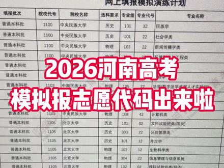 2026年河南高考模拟填报,报考代码出来啦!找老师领取代码和志愿表,提前准备!#河南高三家长 #河南模拟填报志愿 #河南高考