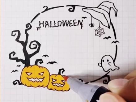 我说这个万圣节主题手帐边框一看就会没人反对吧#万圣节 #简笔画 @DOU+小助手