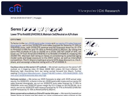 花旗:怒砍赛力斯目标。20%VS60%#研报 #财经知识 #研报干货 #赛力斯 #上热门🔥