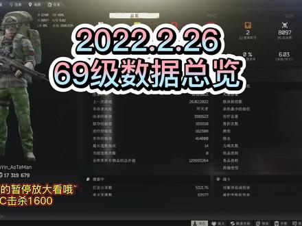 2022.2.26 69级数据总览#逃离塔科夫 #塔科夫劝退之旅