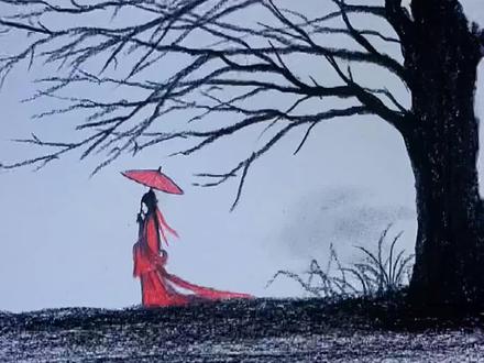 #创作灵感 非常简单的枯树画法,你学会了吗#手绘风景 #炭笔风景画 #风景素描 #画古风