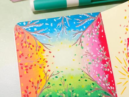 一分钟画春夏秋冬!#画画 #丙烯马克笔推荐 #晨光丙烯马克笔 #晨光翻转马克笔 #画材分享