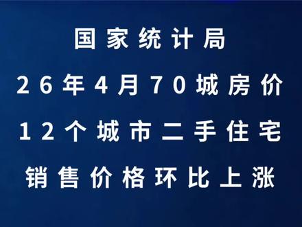 2026年4月70城房价:12个城市二手住宅销售价格环比上涨 #房地产 #楼市 #买房 #房产 #房价