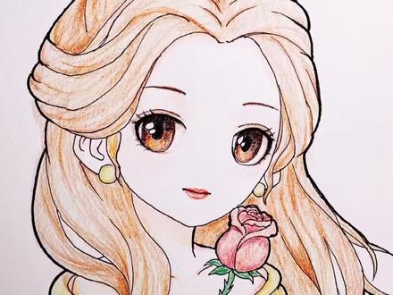 画迪士尼公主系列4-#贝儿公主 自信又独立的贝儿,喜欢吗 #画画#少儿美术#迪士尼公主