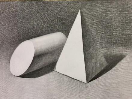 #素描#美术 #画画 斜切圆柱四棱锥石膏组合素描