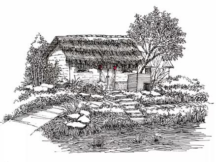 茅草屋速写,其实画画不在于用什么工具,主要是心中有画!