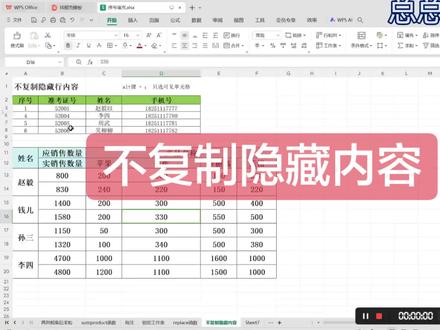 表格第三十九课:不复制粘贴隐藏内容。#每天学习一点点 #excel技巧