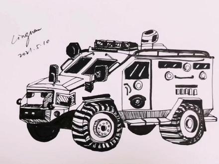 手绘特警防暴车#特警车 #手绘 #画车 #速写