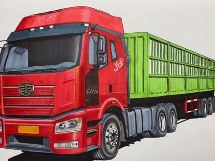 手绘一汽解放j6p半挂牵引车,喜欢吗 #解放j6p #解放卡车 #卡车模型 #马克笔绘画 #半挂车
