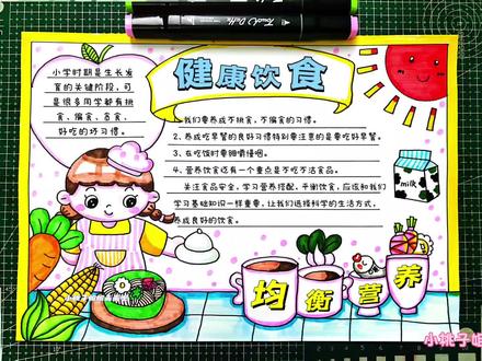 健康饮食 食品安全手抄报,科学食养 健康成长手抄报,营养健康手抄报,合理膳食手抄报,线稿可打印