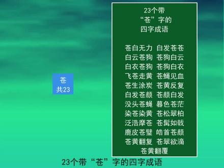 23个带“苍”字的四字成语
苍松翠柏
苍白无力
白发苍苍
白云苍狗 #一起学习 #语文 #知识分享 #知识点总结 #成语 #教育 #词语积累 #白发苍苍 #苍白无力 #苍松翠柏