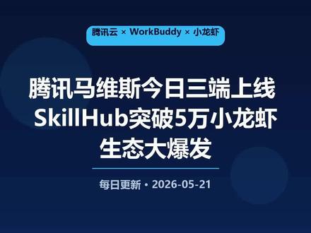 腾讯马维斯今日三端上线 SkillHub突破5万小龙虾生态大 今天5月21日,腾讯操作系统级AI助手马维斯正式上工,Windows、Mac、安卓三端同步,能解析文档、修电脑,拔网线也能用本地模型。WorkBuddy生态今天迎来重磅节点:SkillHub平台Skill数量突破5万个,腾讯科技联合SkillHub和玄武实验室发布TRACE严选框架,是国内首个AI Skill评测体 #腾讯云 #workbuddy #腾讯小龙虾 #小龙虾安装 #AI编程 #AI办公系。医疗AI也接入WorkBuddy,搜wisediag一键安装医疗健康AI服务。腾讯这只小龙虾的生态越来越大了。你用过WorkBuddy里的哪些Skill?评论区告诉我