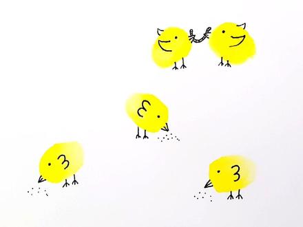 小鸡啄米手指画#手指画 #亲子时光 #画画