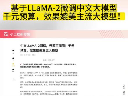 基于LLaMA-2微调中文大模型 千元预算,效果媲美主流大模型 #小工蚁 #开源大模型 #colossalai